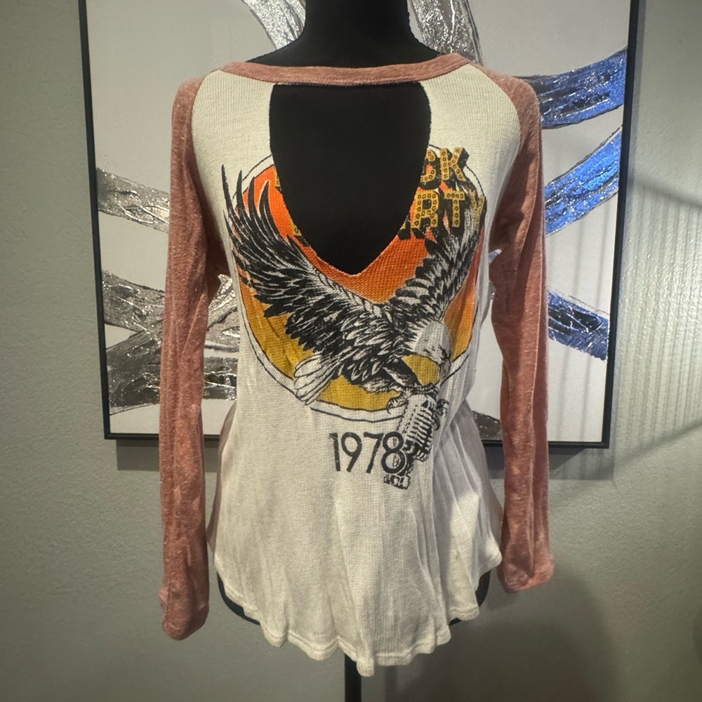 Love Graphic Eagle Long Sleeve Top - Cream and Pink
